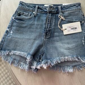Kancan Blue Frayed Jean Shorts
